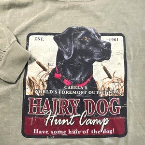 Cabelas Hairy Dog Hunt Camp Mens Long Sleeve Shirt Olive Green Large‎